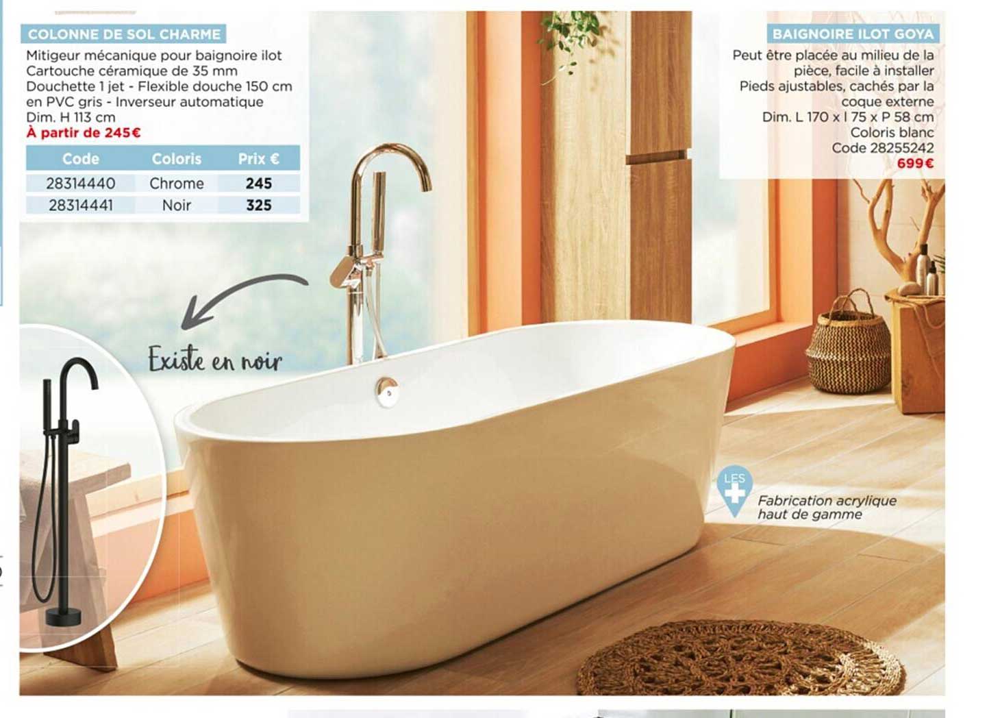 colonne de sol charme baignoire ilot goya