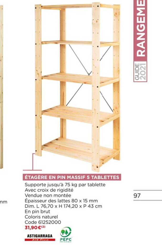 étagère En Pin Massif 5 Tablettes