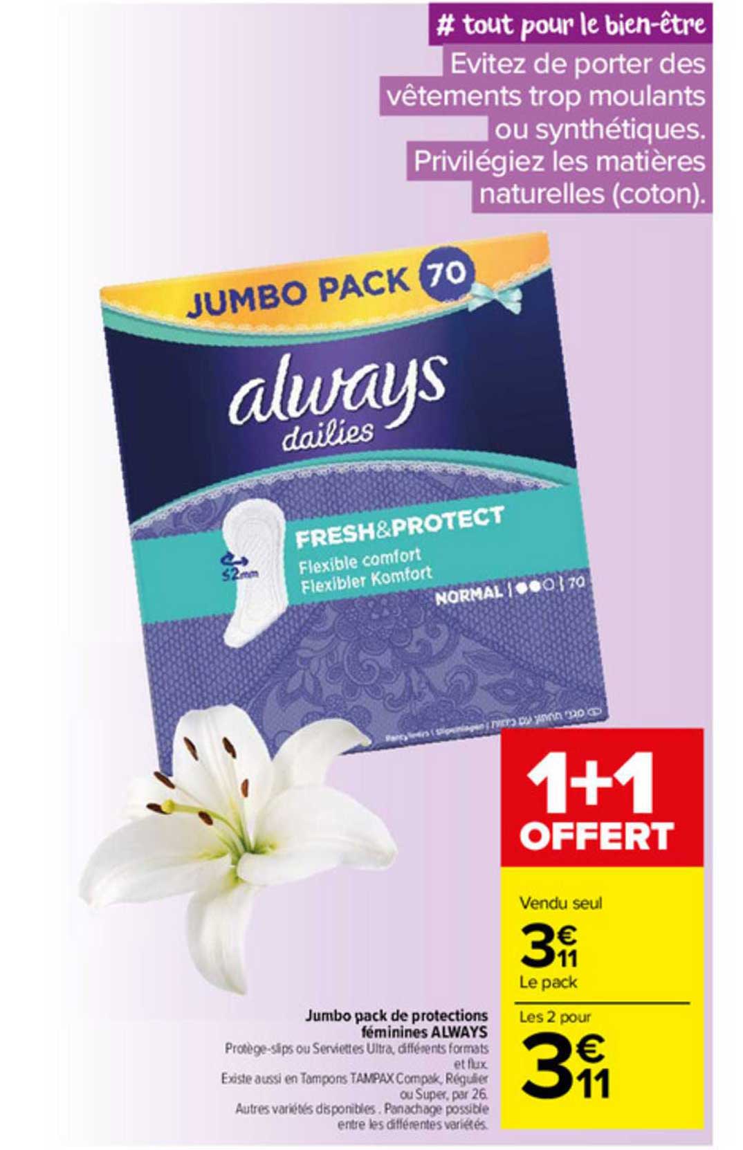 jumbo pack de protections féminines always