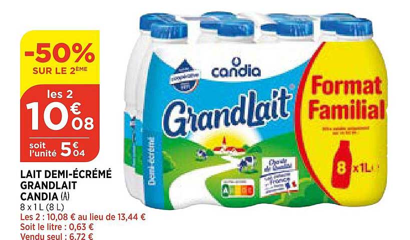 lait demi-écrémé grandlait candia