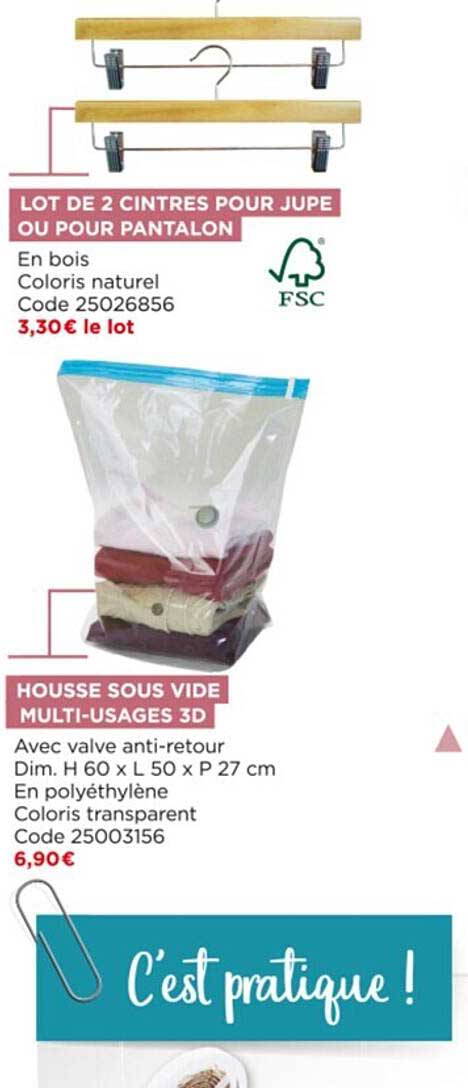 lot de 2 cintres pour jupe ou pour pantalon housse sous vide multi-usages 3d