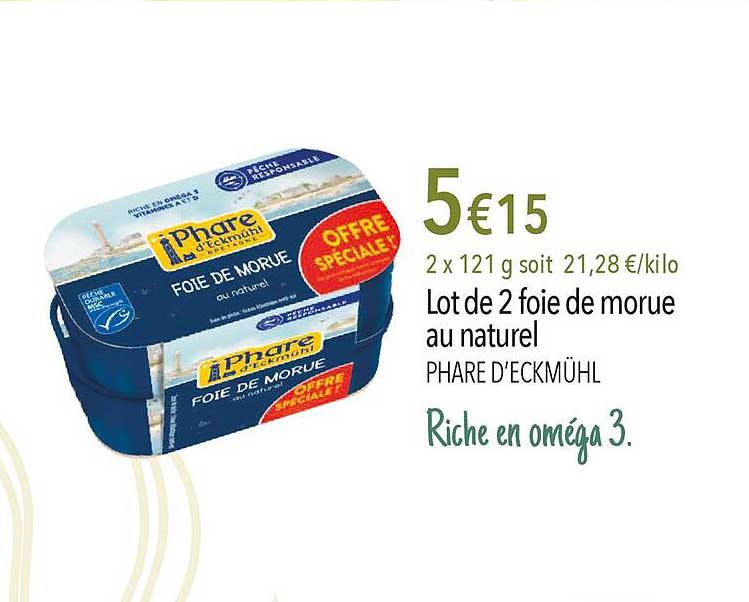lot de 2 foie de morue au naturel phare d'eckmühl