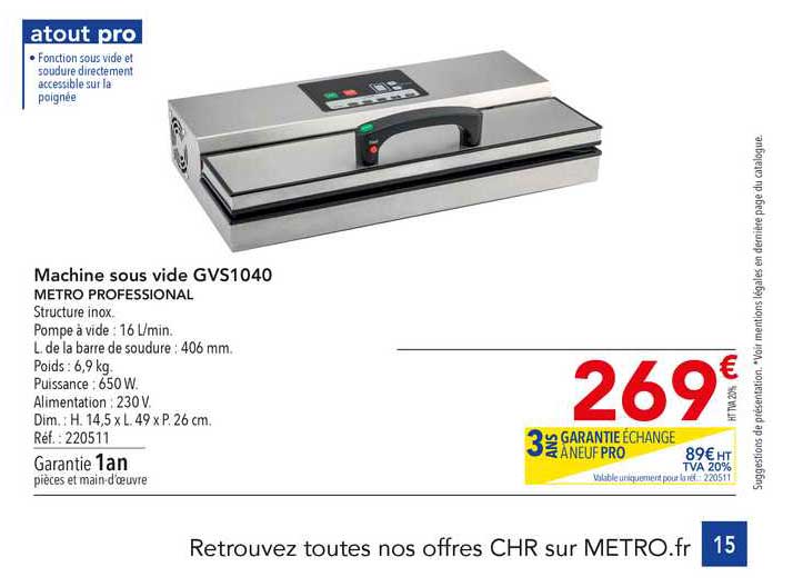 machine sous vide gvs1040 metro professional