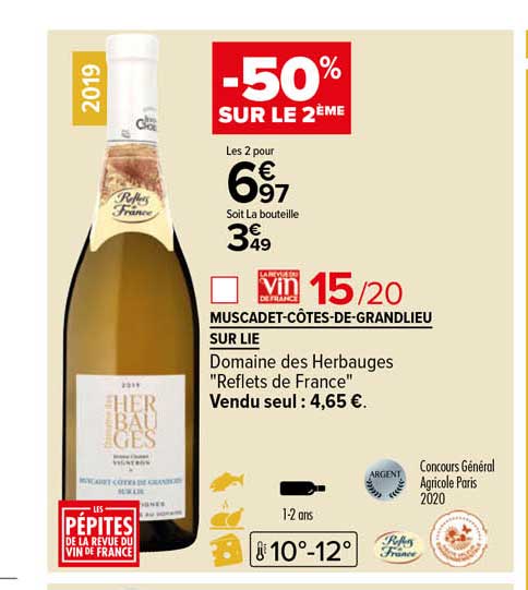 muscadet-côtes-de-grandlieu sur lie domaine des herbauges "reflets de france"