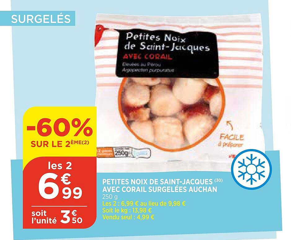 petites noix se saint-jacques avec corail surgelées auchan