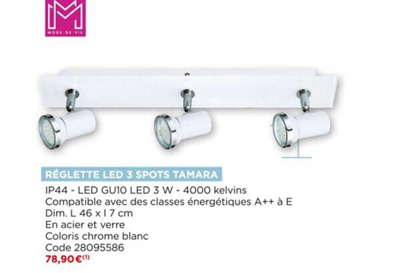 réglette led 3 spots tamara