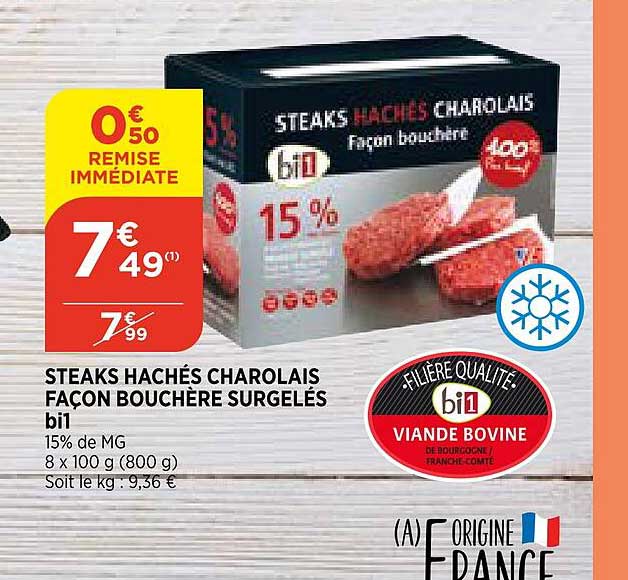 steaks hachés charolais façon bouchère surgelés bi1