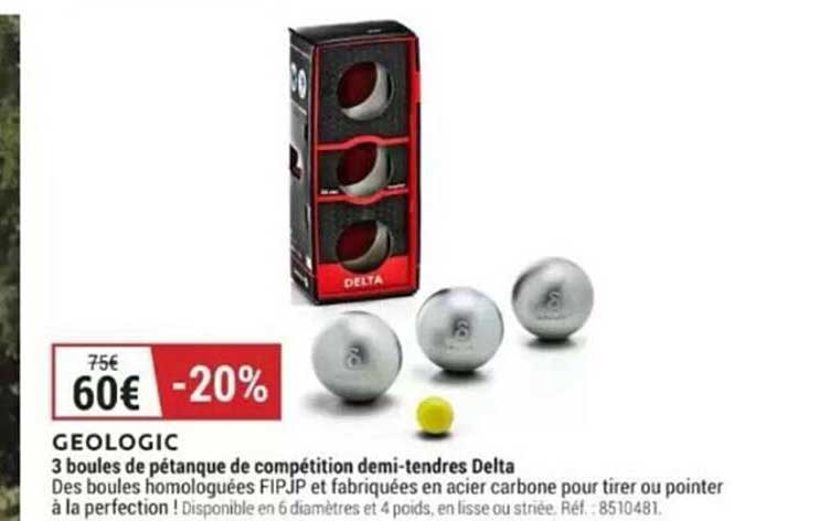 3 boules de pétanque de compétition demi-tendres delta geologic