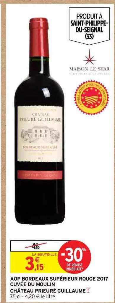 aop bordeaux supérieur rouge 2017 cuvée du moulin château prieuré guillaume