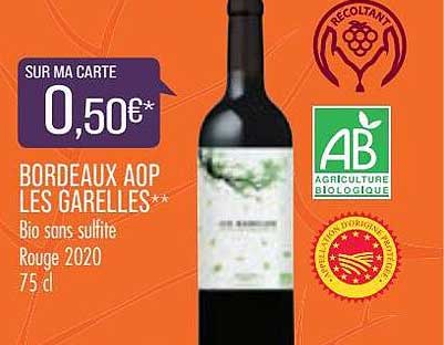 bordeaux aop les garelles bio sans sulfite rouge 2020