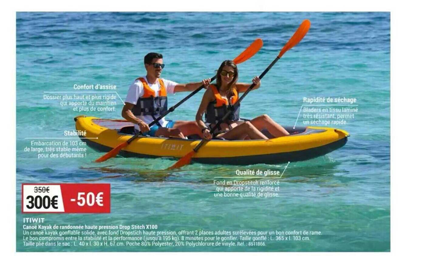 canoe kayak de randonée haute pression drop stitch x100 itiwit