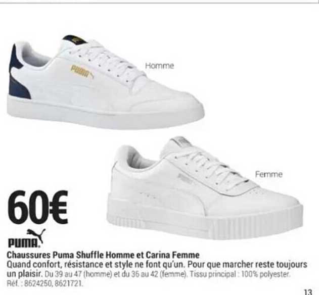 chaussures puma shuffle homme et carina femme puma
