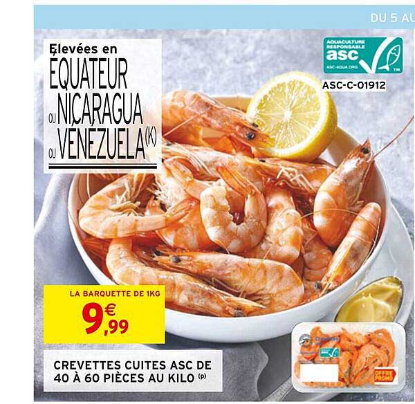 crevettes cuites asc de 40 à 60 pièces au kilo