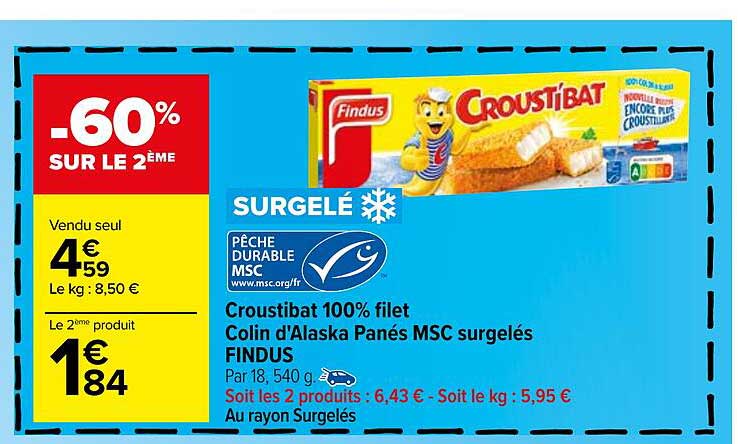 Croustibat 100% Filet Colin D'alaska Panés Msc Surgelés Findus