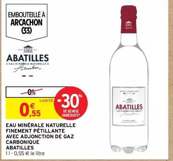 eau minérale naturelle finement pétillante avec adjonction de gaz carbonique abatilles