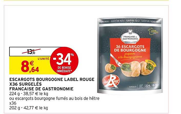 escargots bourgogne label rouge x36 surgelés francaise de gastronomie