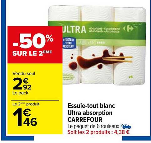 essuie-tout blanc ultra absorption carrefour