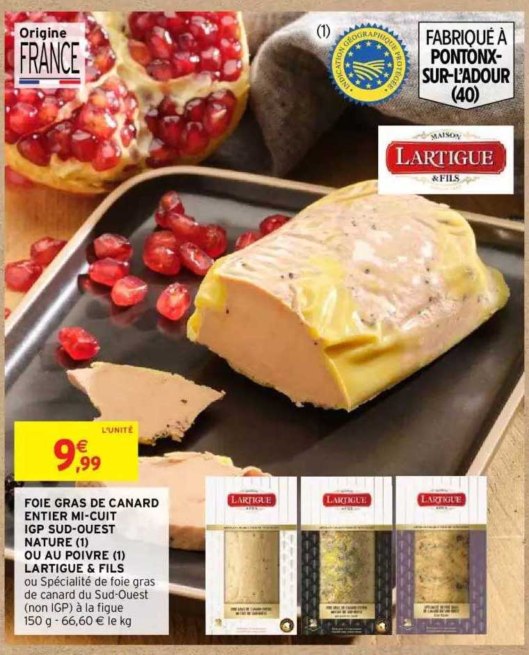 foie gras de canard entier mi-cuit igp sud-ouest nature ou au poivre lartigue & fils