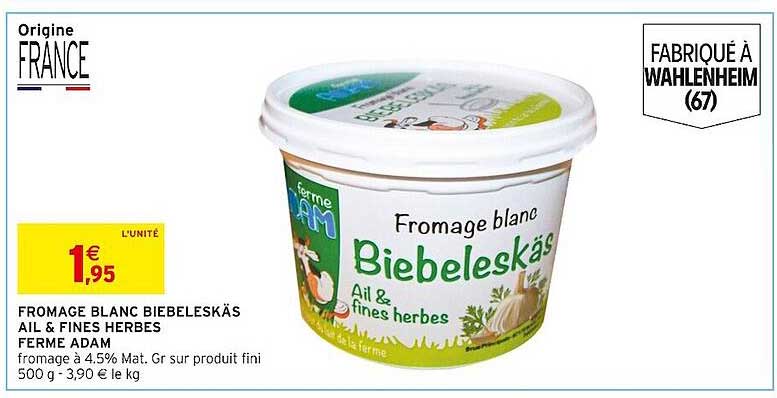 Fromage Blanc Biebeleskäs Ail & Fines Herbes Ferme Adam