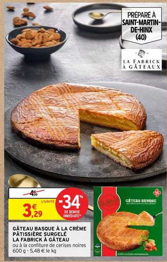 gâteau basque à la crème pâtissière surgelé la fabrick à gâteau