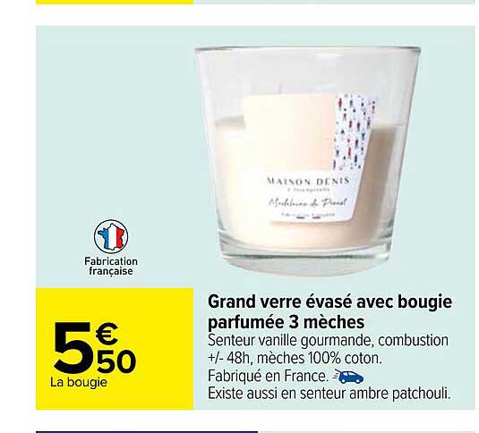 grand verre évasé avec bougie parfumée 3 mèches