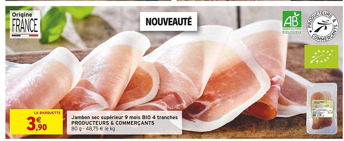jambon sec supérieur 9 mois bio 4 tranches producteurs & commerçants