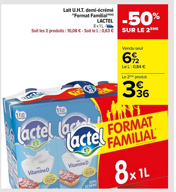 lait u.h.t. demi-écrémé "format familial" lactel