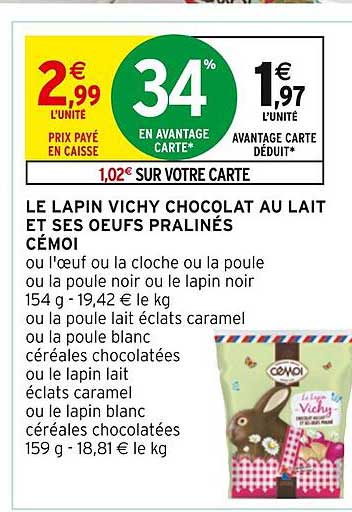 le lapin vichy chocolat au lait et ses oeufs pralinés cémoi