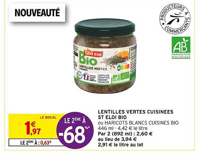 lentilles vertes cuisinées st éloi bio