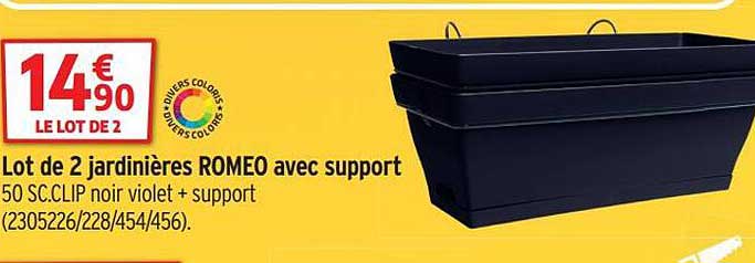 lot de 2 jardinières romeo avec support
