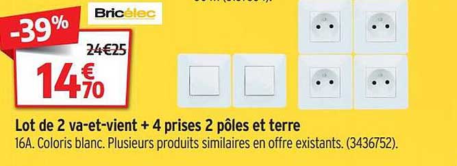 lot de 2 va-et-vient + 4 prises 2 pôles et terre