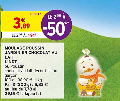 moulage poussin jardinier chocolat au lait lindt