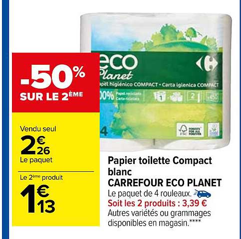 papier toilette compact blanc carrefour éco planet
