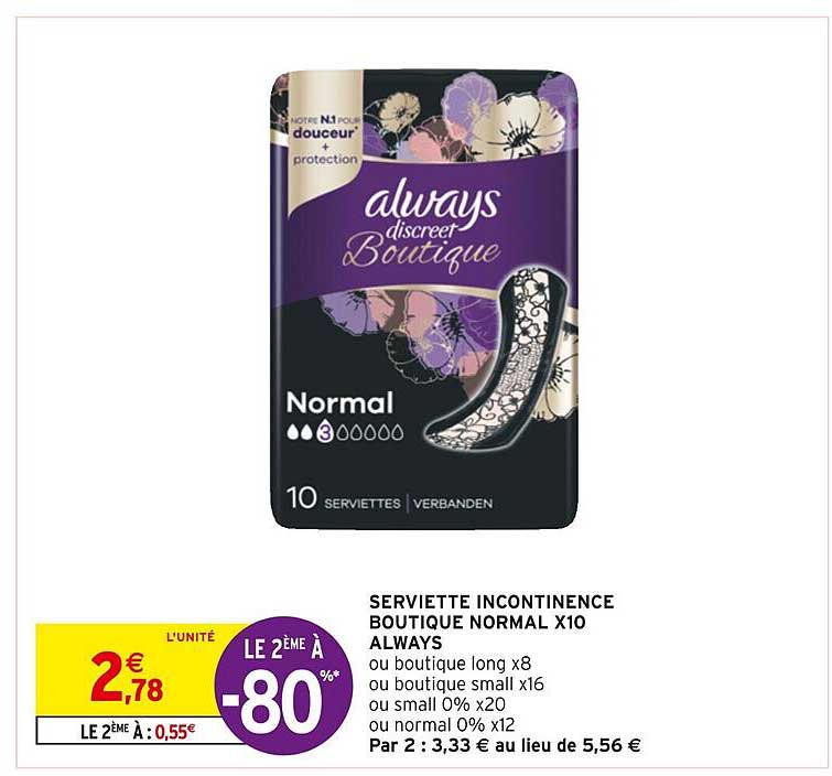 serviette incontinence boutique normal x10 always