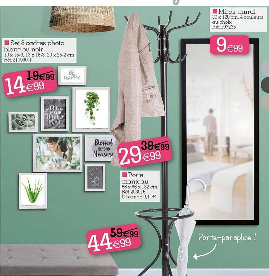 set 8 cadres photo blanco u noir, porte manteau, miroir mural