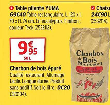 table pliante yuma, charbon de bois épuré