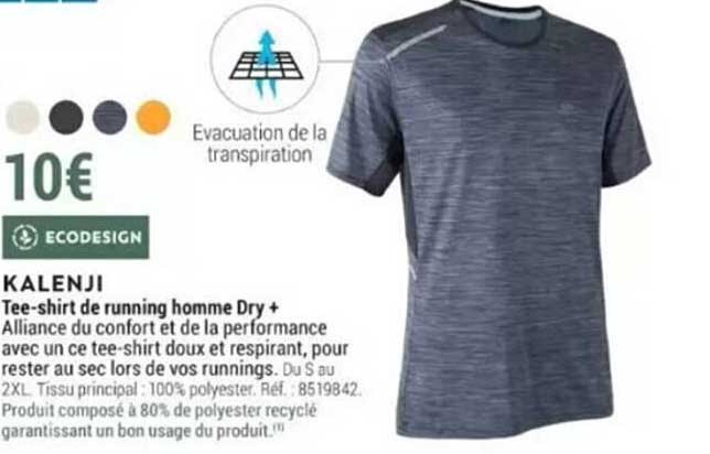 tee-shirt de running homme dry + kalenji