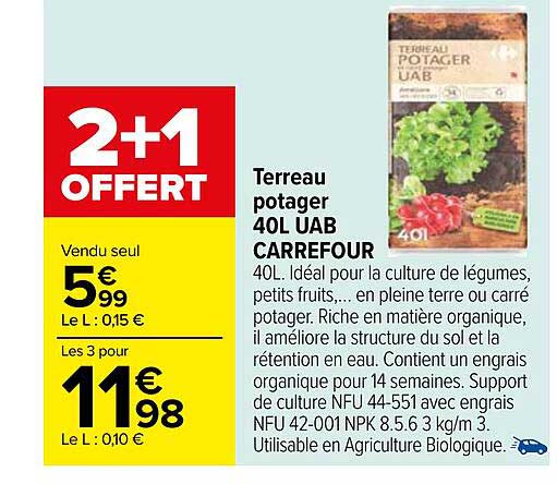 terreau potager 40l uab carrefour