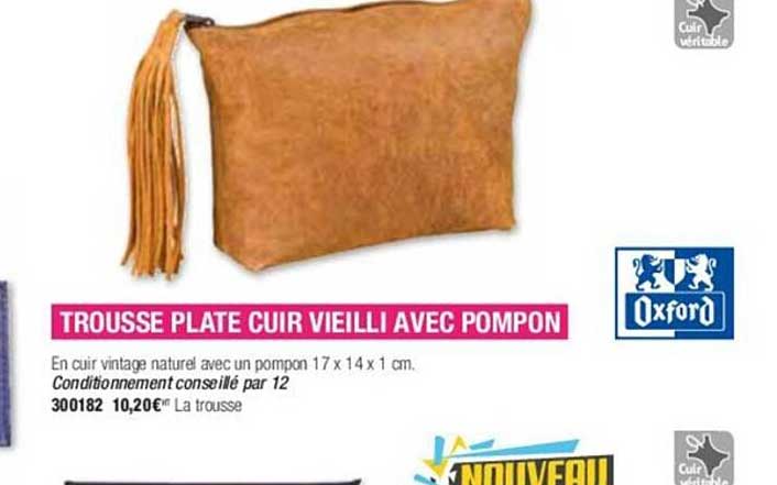 trousse plate cuir vieilli avec pompon oxford