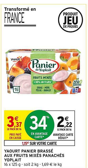 Yaourt Panier Brassé Aux Fruits Mixés Panachés Yoplait