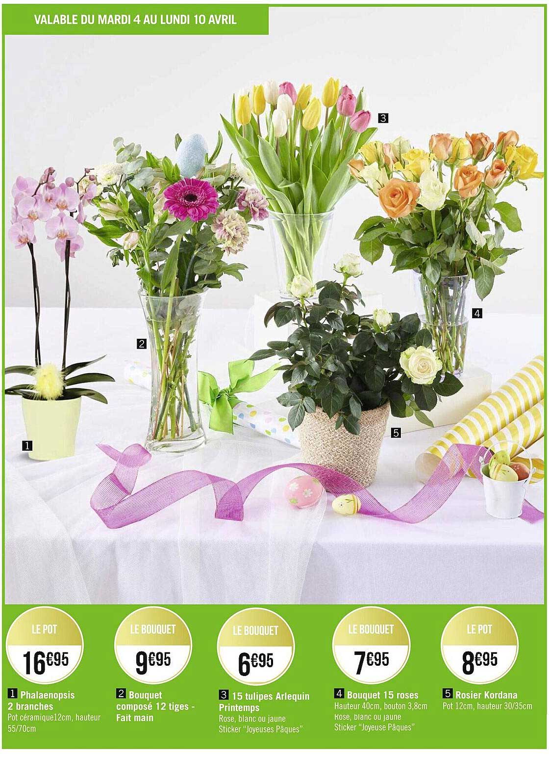 phalaenopsis 2 branches, bouquet composé 12 tiges - fait main, 15 tulipes  arlequin printemps, bouquet 15 roses, rosier kordana