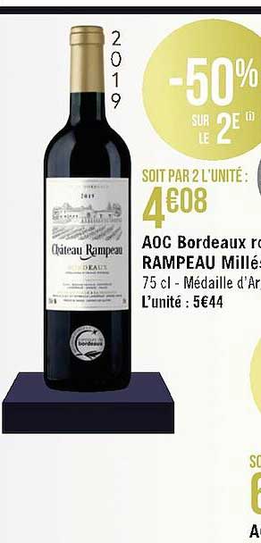 aoc bordeaux rouge chhâteau rampeau millésimé