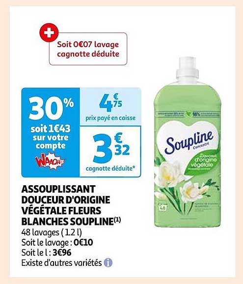 assouplissant douceur d'origine végétale fleurs blanches soupline