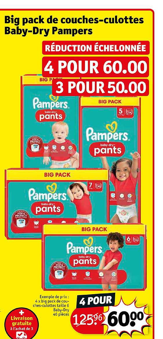 bip pack de couches culottes baby-dry pampers