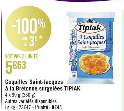 coquilles saint-jacques à la bretonne surgelées tipiak