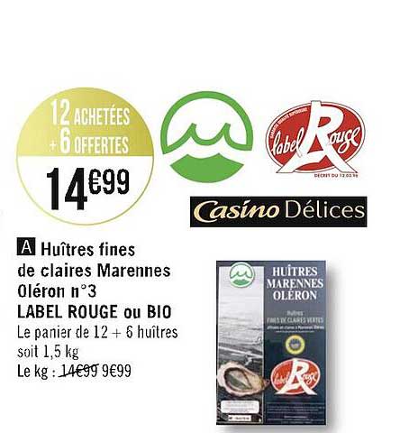 huîtres fines de claires marennes oléron n°3 label rouge ou bio