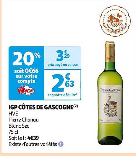 igp côtes de gascogne hve pierre chanau blanc sec