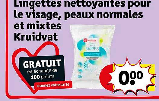 lingettes nettoyantes pour le visage, peaux normales et mixtes kruidvat
