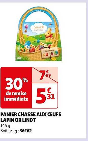 Panier Chasse Aux œufs Lapin Or Lindt