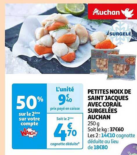 Petites Noix De Saint Jacques Avec Corail Surgelées Auchan
